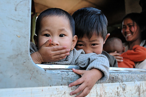 Adorable children on Burma train