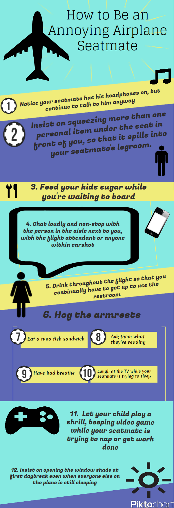 how to be an annoying airplane seatmate infographic