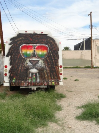 bob marley bus parked in downtown Las Vegas