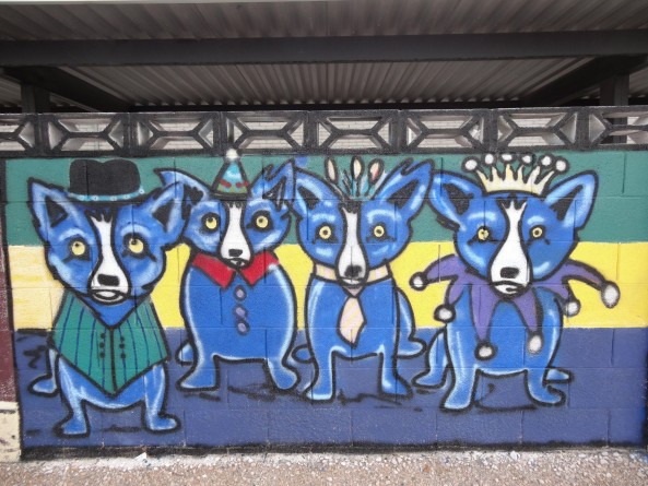 blue dog mural painting on a wall in the Arts District in Las Vegas