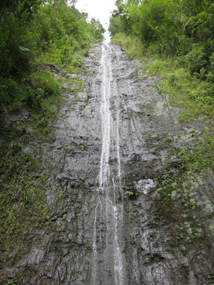 Close up of waterfall on Oahu, Hawaii