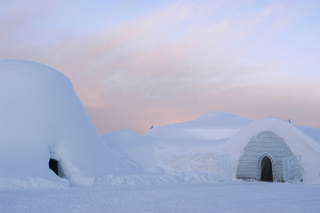 snowy scene from Kakslauttanen Igloo Village