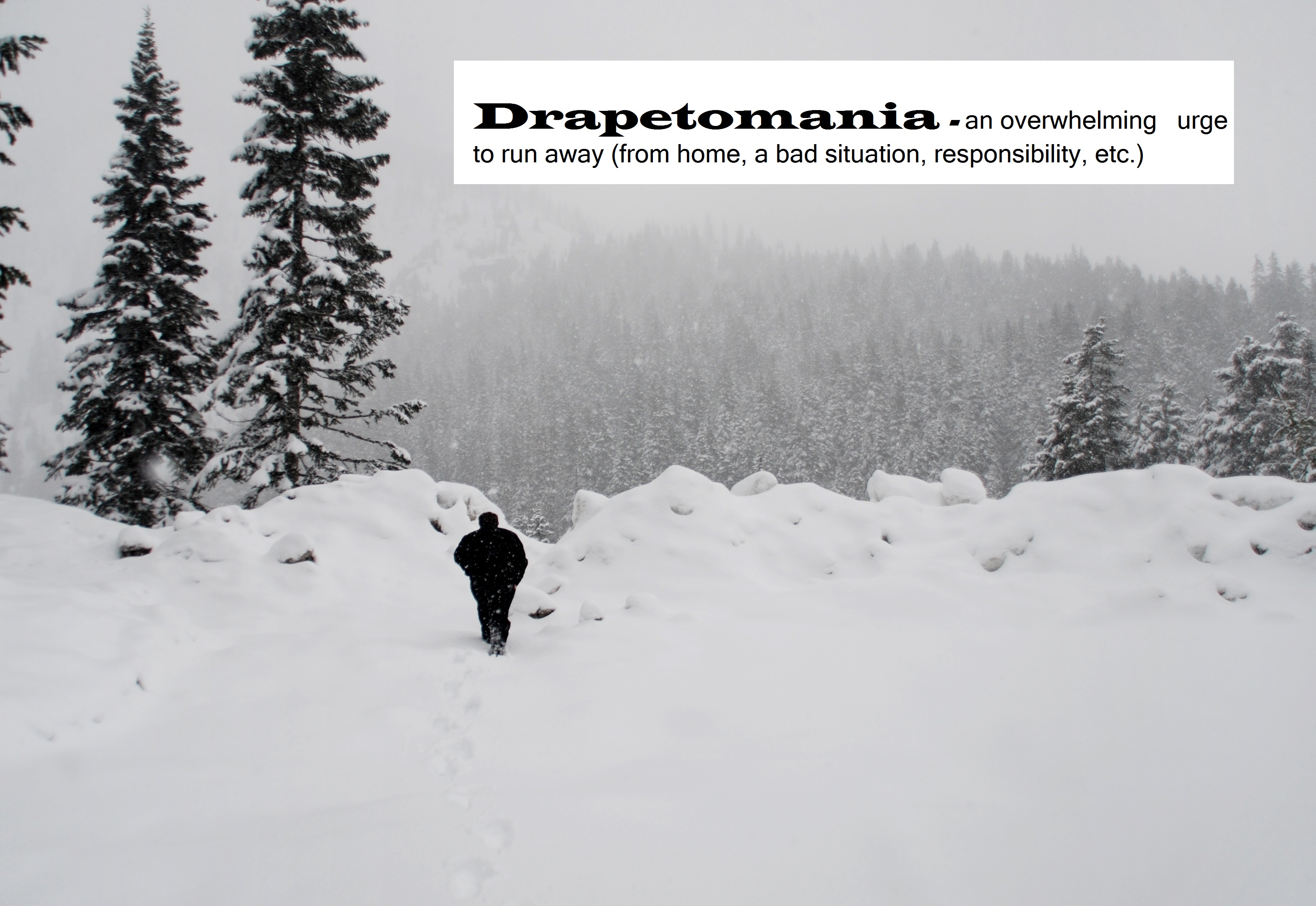 Solitary figure on snow covered hill