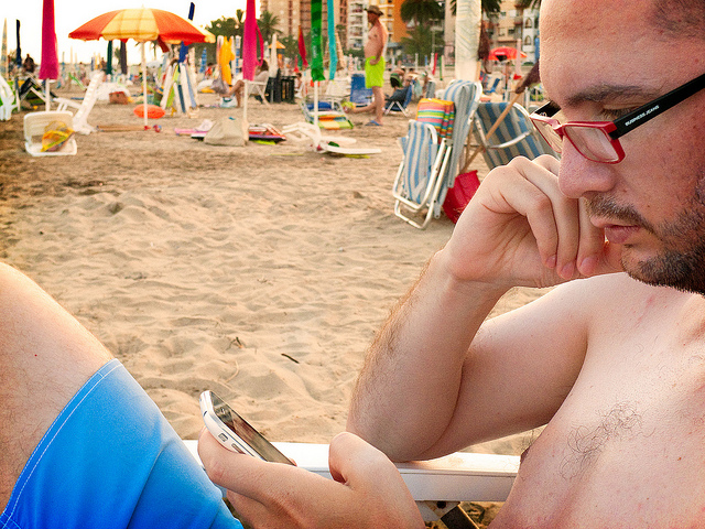 texting on the beach