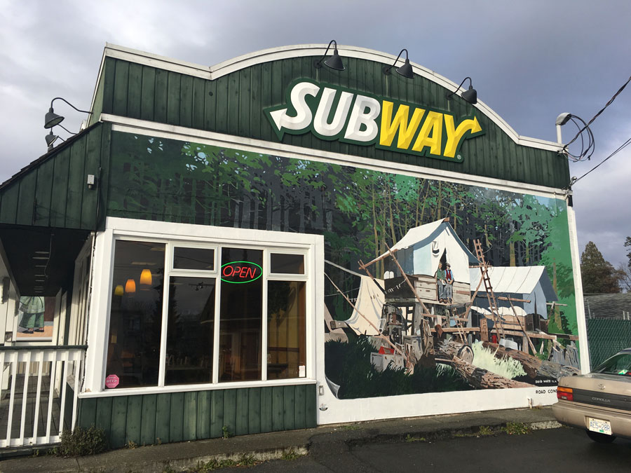 Chemainus-Murals in front of Subway on Vancouver Island